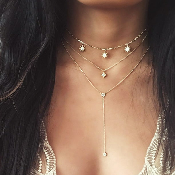 Women's Multi-layer Chain Pendant Necklace Crystal Choker Clavicle Jewelry Gift